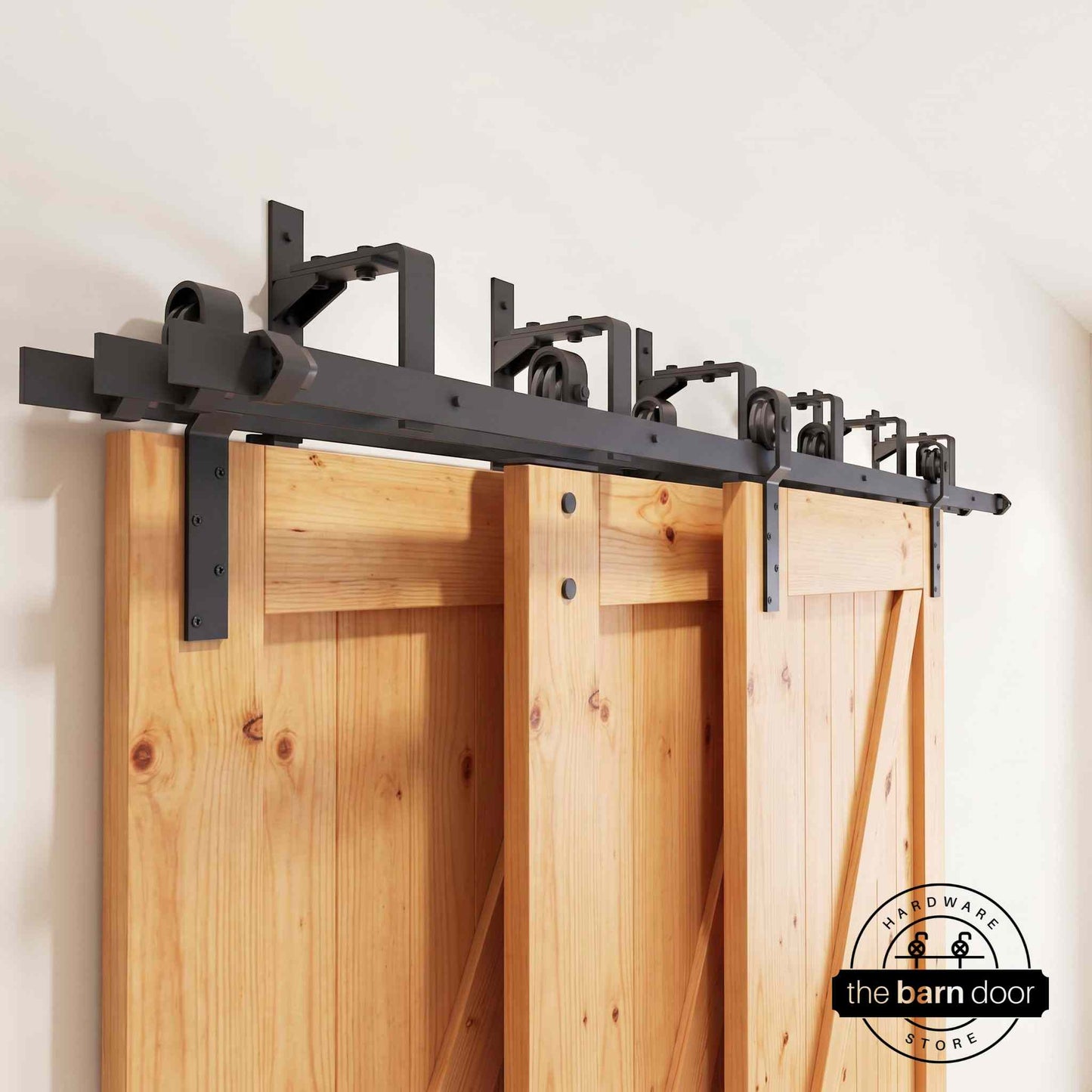 J-Strap Triple Track Bypass Barn Door Hardware Kit | Matte Black