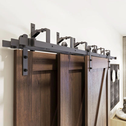 J-Strap Triple Track Bypass Barn Door Hardware Kit | Matte Black