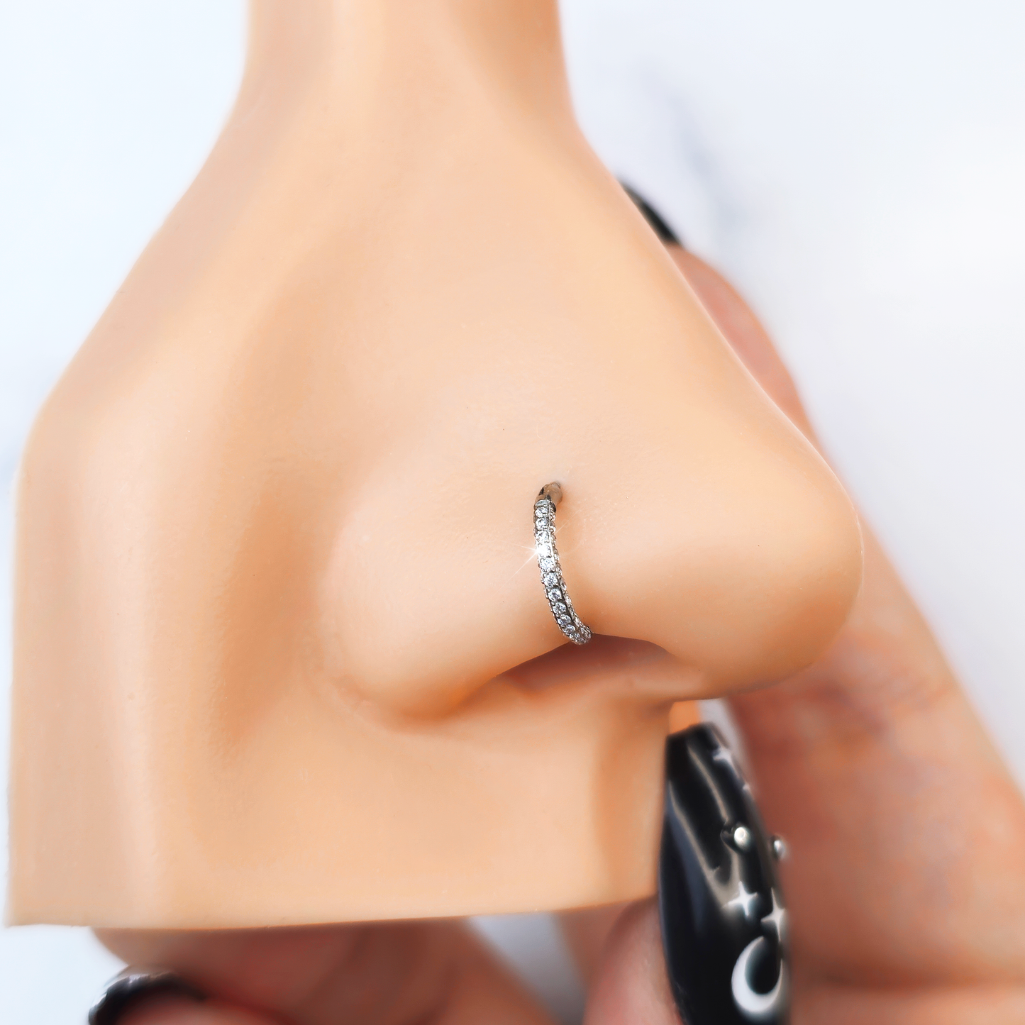 20G Implant Grade Titanium Triple Sided Micro Gem Hinged Nose Hoop