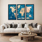 3D Wooden Triptych World Map Gold