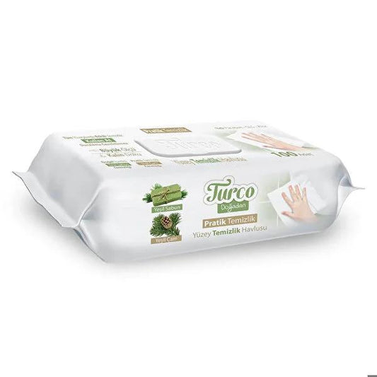 Turco Do_adan Surface Cleaning Wipes 100-Count: Paraben, SLS & Chlorine-Free Disposable Disinfecting Cloths for Baby & Kitchen - Green Soap & Pine Scented