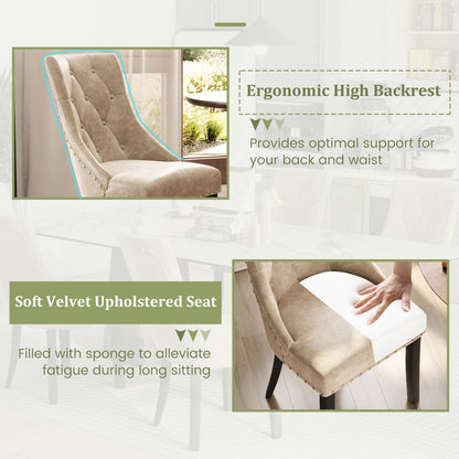 Tufted Wingback Upholstered Dining Chairs Set of 2-Light Brown