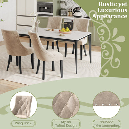 Tufted Wingback Upholstered Dining Chairs Set of 2-Light Brown