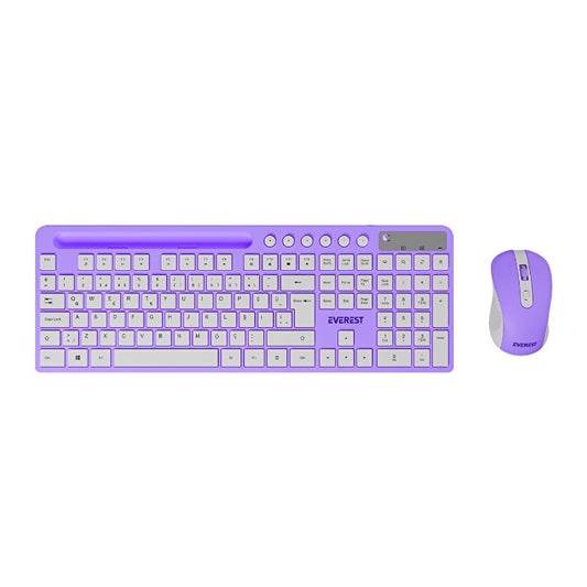 Everest Purple White Wireless Keyboard and Mouse Set KM-730 - Clutter-Free Computing, Adjustable DPI, Power Saving Mode