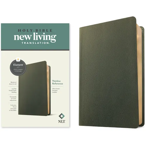 NLT Thinline Reference Bible, Filament Enabled (Genuine Leather, Olive Green, Red Letter) - Leather