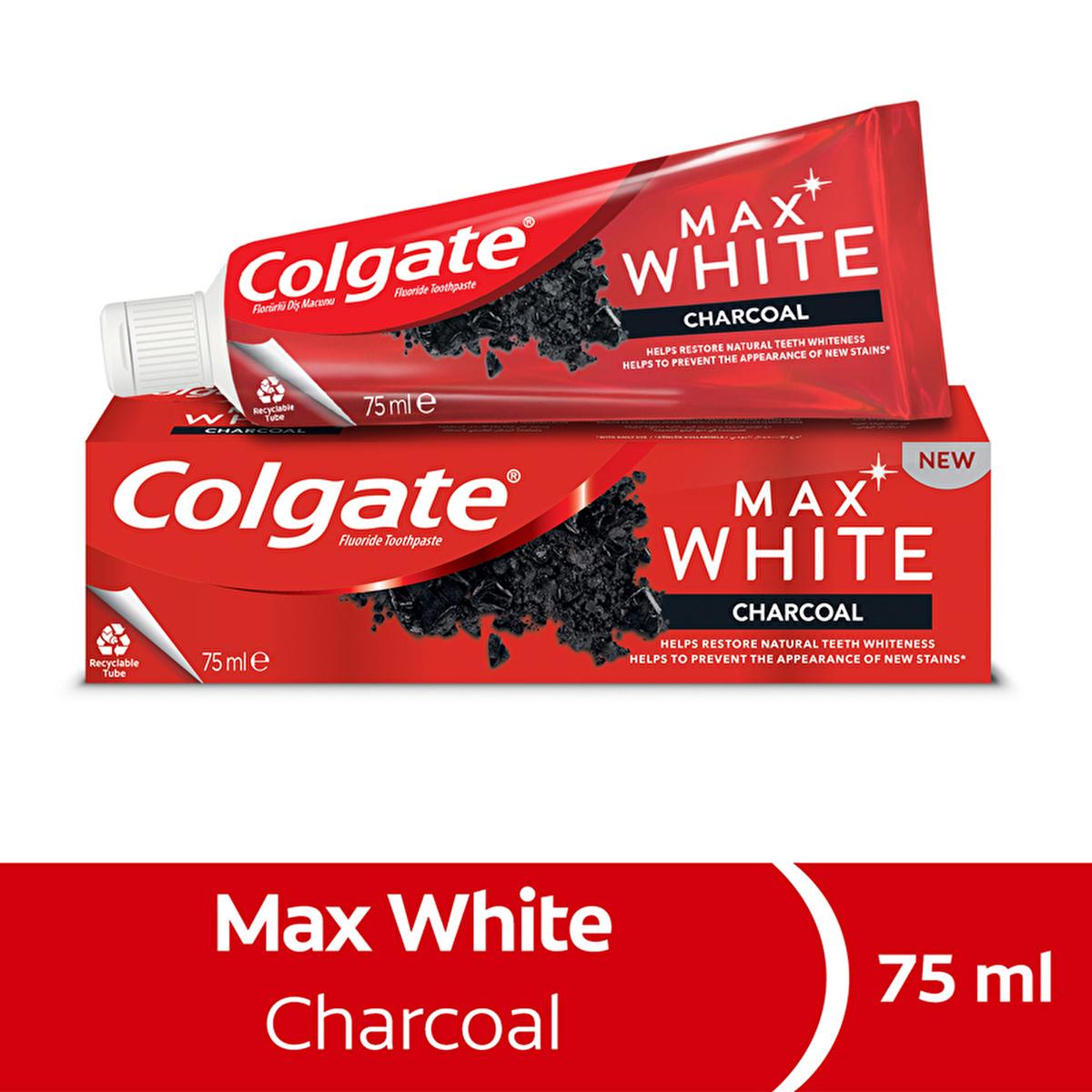 Colgate Max White Charcoal Toothpaste: Whiten Teeth & Remove Stains Naturally | Activated Charcoal for Daily Use, 2.54 fl oz