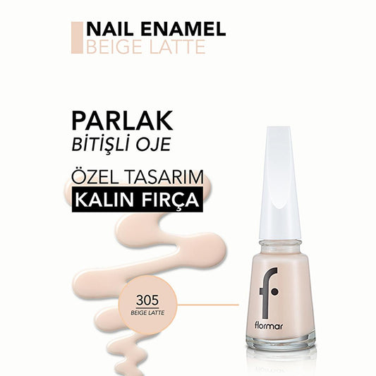 Flormar Beige Latte Nail Polish - High Pigment, Long Lasting, Chip Resistant - Salon Quality Manicure at Home