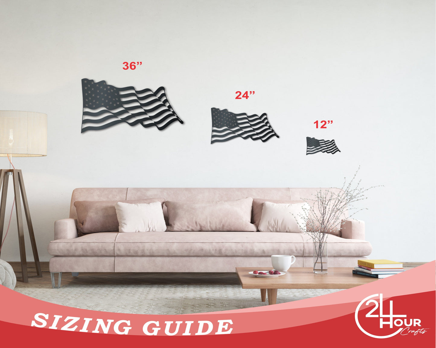 Metal American Flag Wall Art | Metal USA Sign | Indoor Outdoor | Up to 46" | Over 20 Color Options