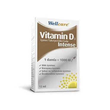 Wellcare Vitamin D3 Intense 1000IU 12ml - Liquid Vitamin D3 Supplement for Bone Health