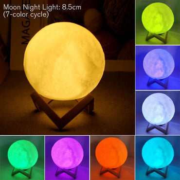 8cm (3.1 in) Moon Lamp LED Night Light – Battery-Powered with Stand, Starry Bedroom Decor & Kids Gift
