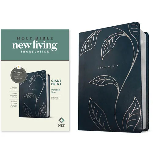 NLT Personal Size Giant Print Bible, Filament Enabled (Leatherlike, Navy Vines, Red Letter) - Imitation Leather