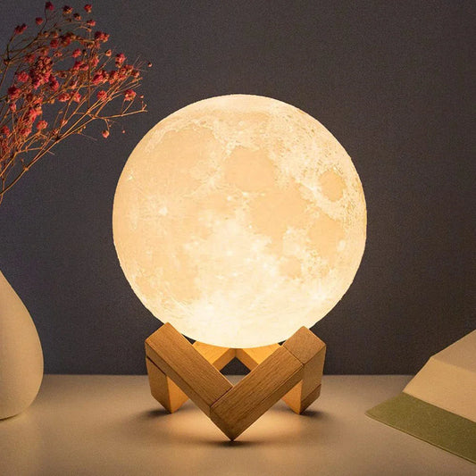 8cm (3.1 in) Moon Lamp LED Night Light – Battery-Powered with Stand, Starry Bedroom Decor & Kids Gift