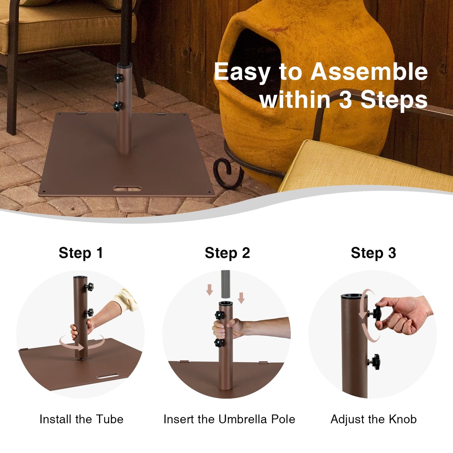 24 Inch Square Patio Umbrella Base 50 LBS Weighted