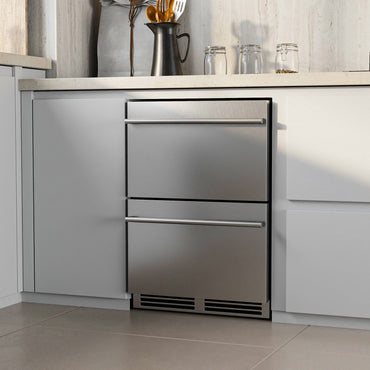 24 Inch Under Counter Dual Drawer Fridge with 37‚Ñâ-64‚Ñâ Temperature Range-Silver