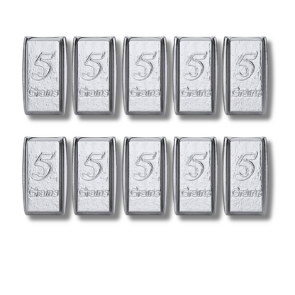 Lot of 10-5 Grain Solid Silver .999 Pure Fine Bars Precious Metals 1 Gram of Silver in Total