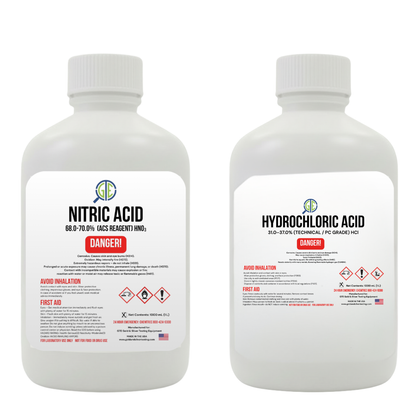 Aqua Regia Gold Refining Kit – 69.8–70% Nitric Acid & 31–37% Hydrochloric Acid (32oz/32oz) GTE