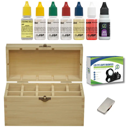 Gold Silver 9K 10K 14K 18K 24K Jewelry Acid Test Kit with N52 Earth Magnet & 30X/60X Led Eye Loupe Magnifier