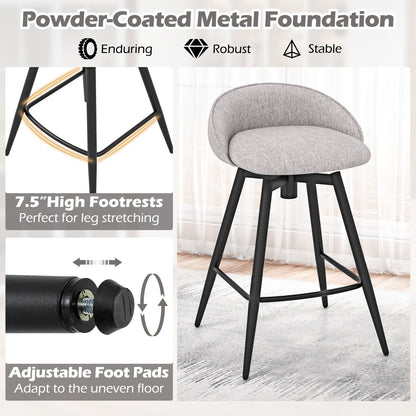 Upholstered Bar Stools Set of 2 with Footrest and Backrest