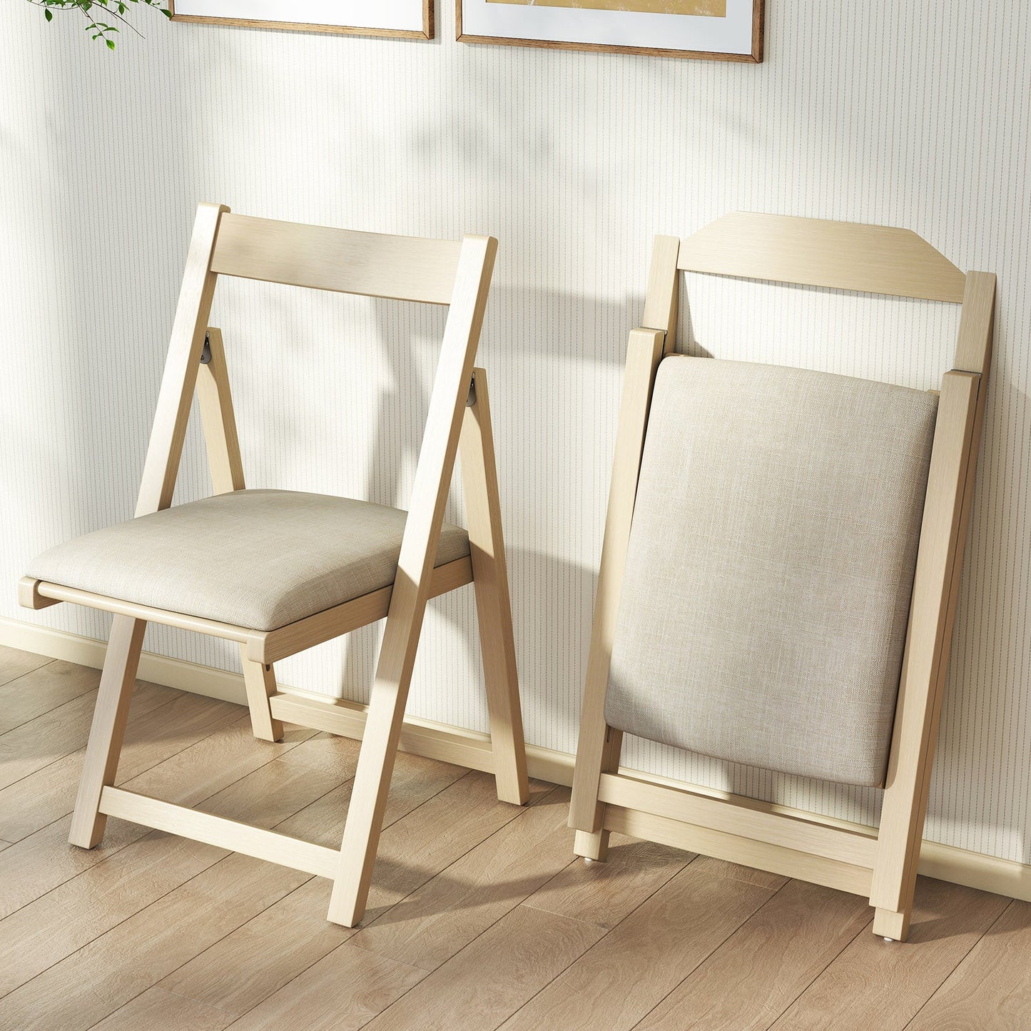 Folding Upholstered Dining Chair Set of 4 with Curved Backrest