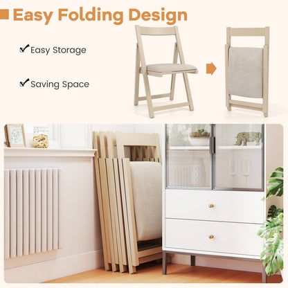 Folding Upholstered Dining Chair Set of 4 with Curved Backrest