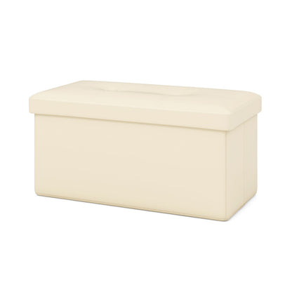 Upholstered Rectangle Footstool with PVC Leather Surface and Storage Function