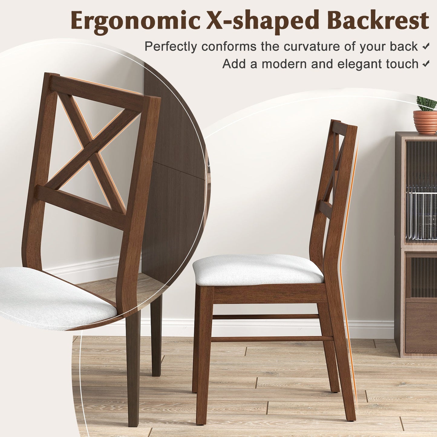 Upholstered Side Dining Chairs Set of 2 with Rubber Wood Frame