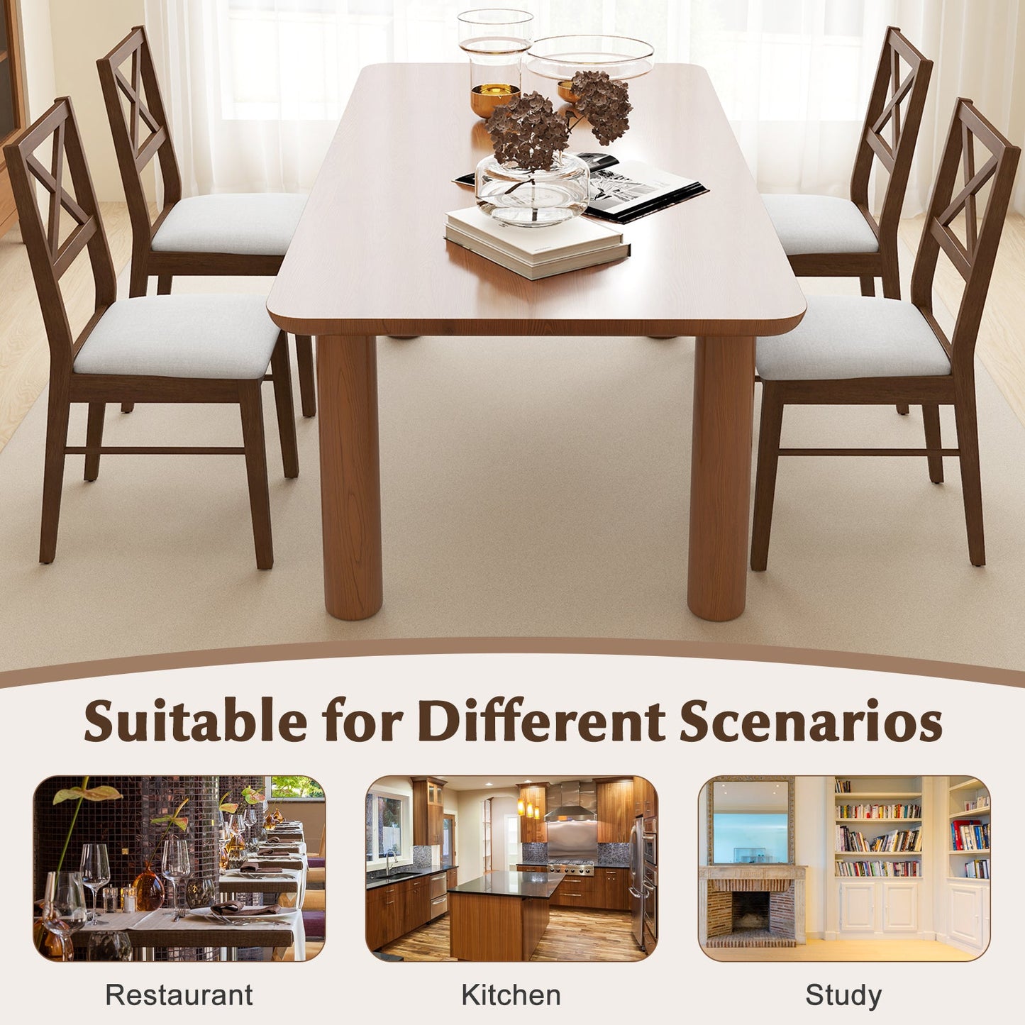 Upholstered Side Dining Chairs Set of 2 with Rubber Wood Frame