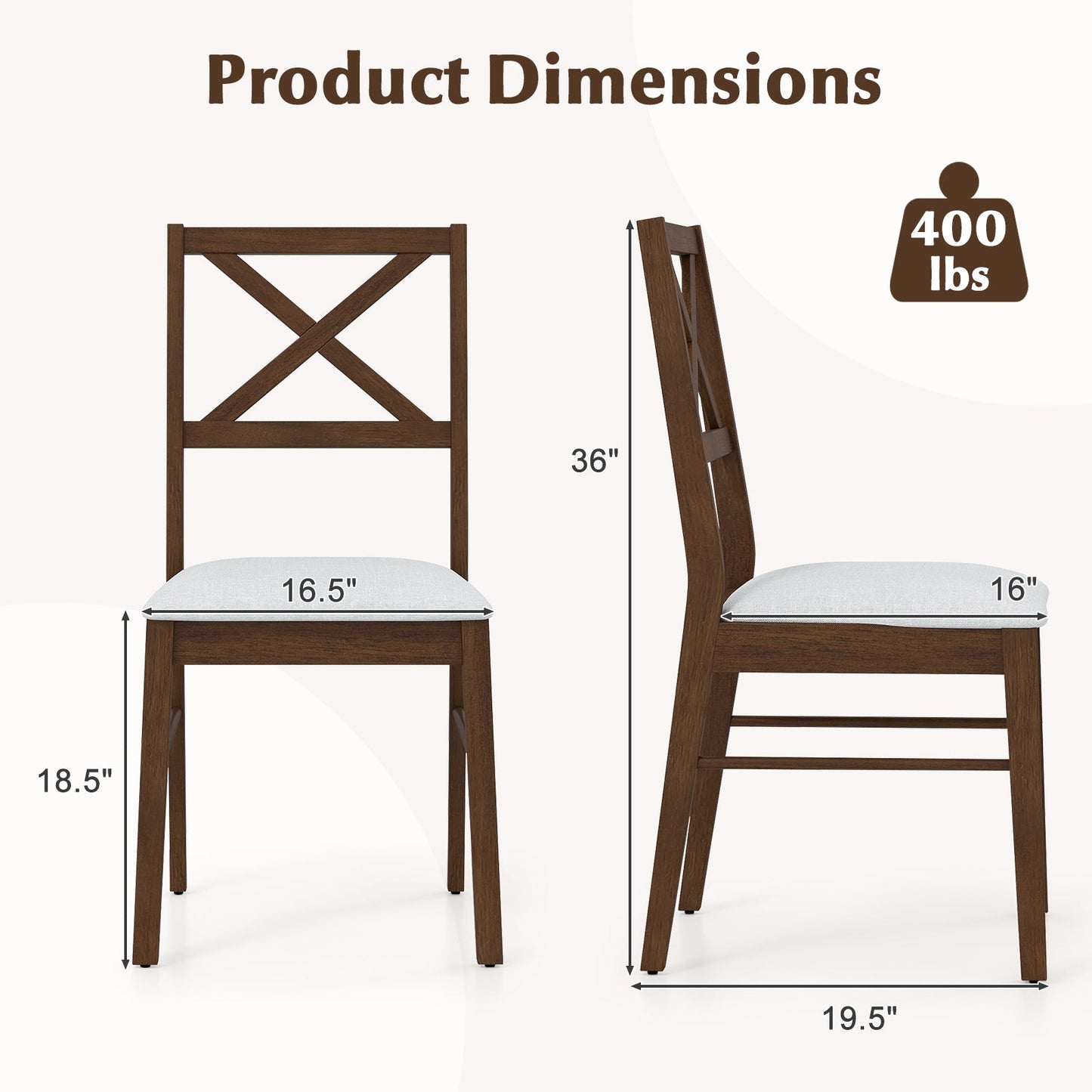 Upholstered Side Dining Chairs Set of 2 with Rubber Wood Frame