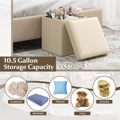 Upholstered Square Footstool with PVC Leather Surface for Bedroom