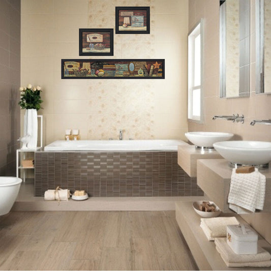"Country Bath II Collection" Framed Wall Art by Pam Britton | Rustic Bathroom Print, Black Frame