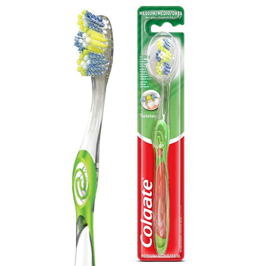 Colgate Twister Manual Toothbrush - Medium Bristles, Deep Cleaning & Tongue Scraper for Superior Oral Hygiene