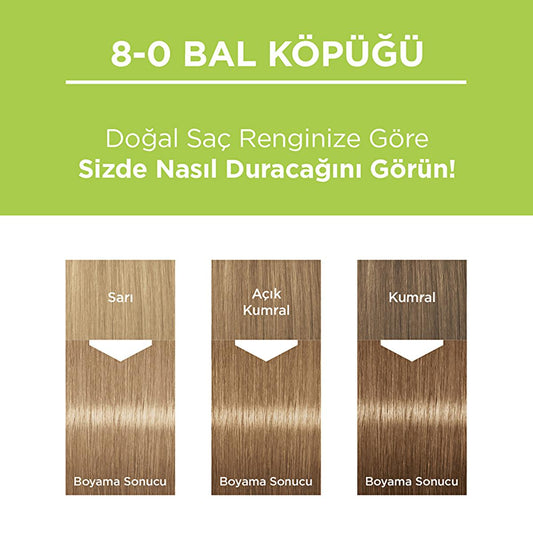 Palette Natural Hair Dye, 8-0 Bal Köpüğü - Long-Lasting, Natural Ingredients for Vibrant Color