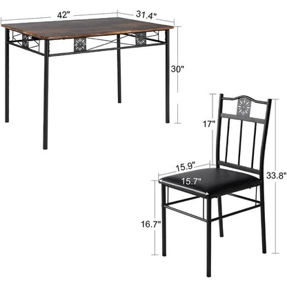 Farmhouse 5-Piece Dining Set with Wood-Top Table and 4 Cushioned Chairs