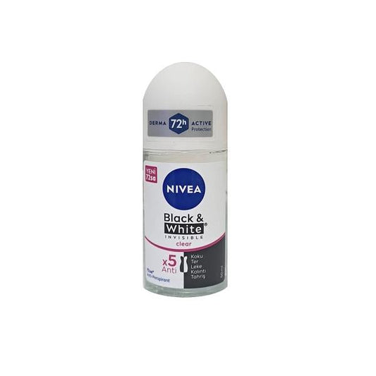 Nivea Invisible Clear Deodorant Roll-on: Stain-Free Protection for Dark & Light Clothes - Long-Lasting Odor Control, 50ml Travel Size