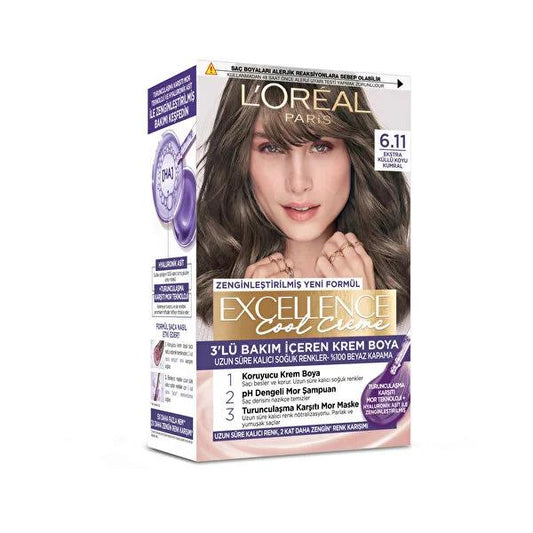L'Oréal Paris Excellence Cool Creme Hair Dye - 100% Grey Coverage, Cool Dark Brown Color