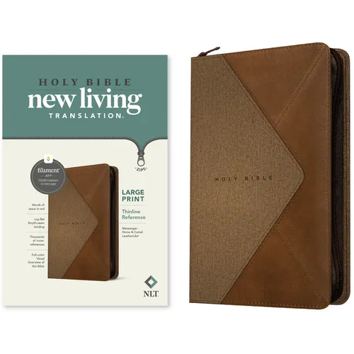 NLT Large Print Thinline Reference Zipper Bible, Filament Enabled (Leatherlike, Messenger Stone & Camel, Red Letter) - Imitation Leather
