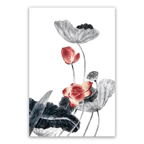 Chinese Lotus Ink Painting Abstract Flower