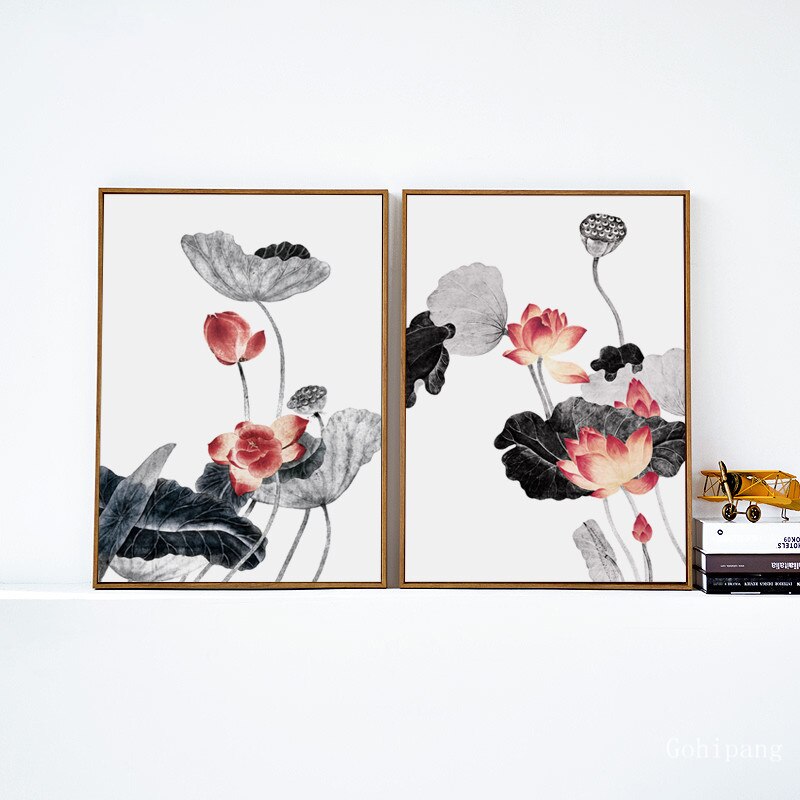 Chinese Lotus Ink Painting Abstract Flower