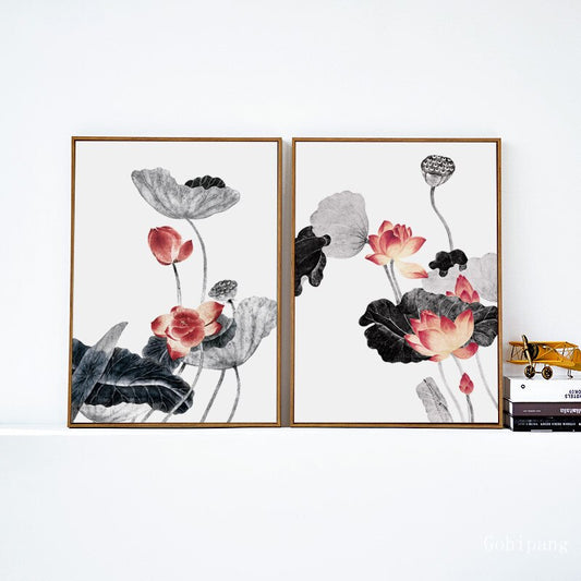 Chinese Lotus Ink Painting Abstract Flower