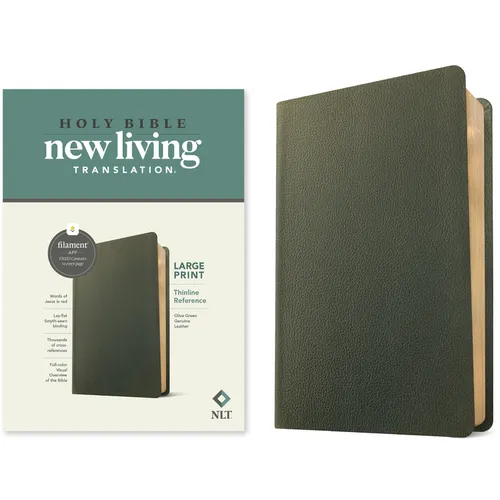 NLT Large Print Thinline Reference Bible, Filament Enabled (Genuine Leather, Olive Green, Red Letter) - Leather