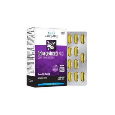 Zade Vital Grape Seed Oil 500mg - 30 Capsules: Natural Antioxidant, Cold-Pressed Beauty & Health Supplement