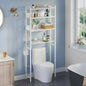 White Over the Toilet Storage Freestanding Modern Metal Wood Shelving Unit