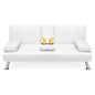 White Faux Leather Convertible Sofa Futon with 2 Cup Holders