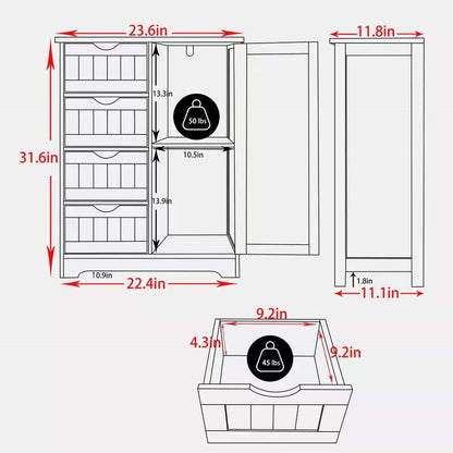 Modern Farmhouse 4-Drawer Bathroom Linen Cabinet in White Wood Finish