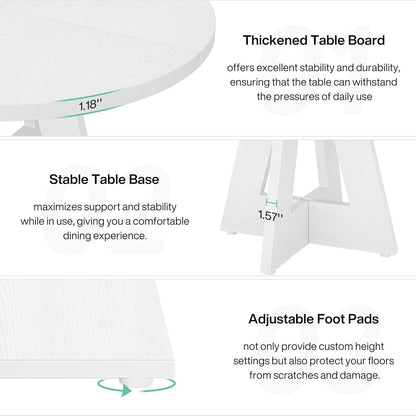 Modern Kitchen Round Circular Dining Table in White Wood Finish