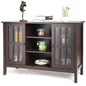 Brown Wood Sofa Tale Console Cabinet with Tempered Glass Panel Doors