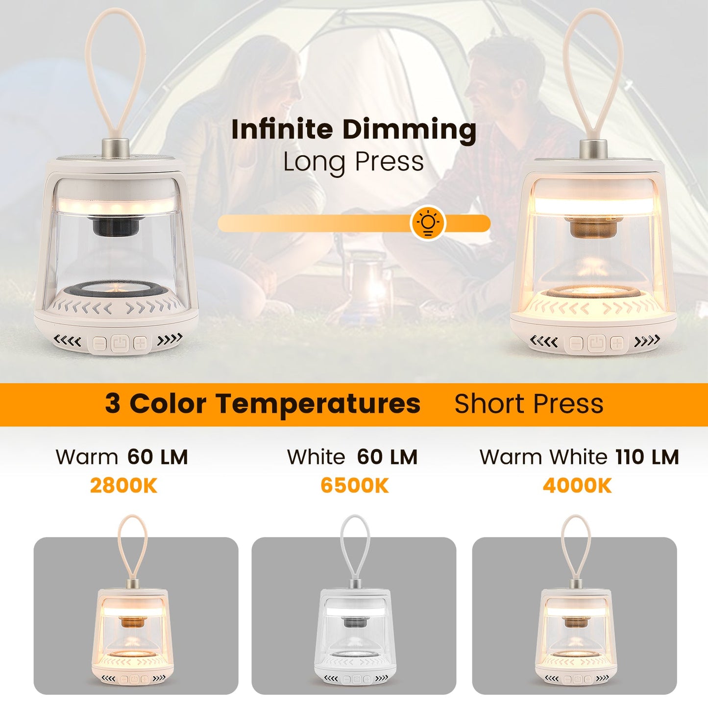Outdoor Waterproof Camping Lantern Speaker with 3 LED Light Colors