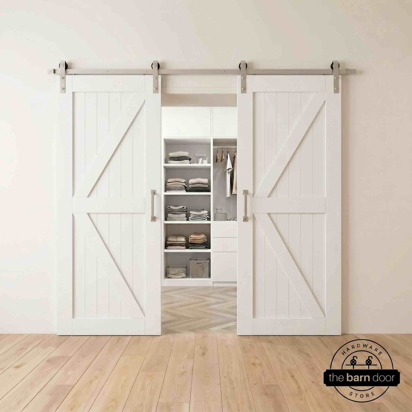 Classic Double Barn Door Kit | Brushed Nickel Hardware