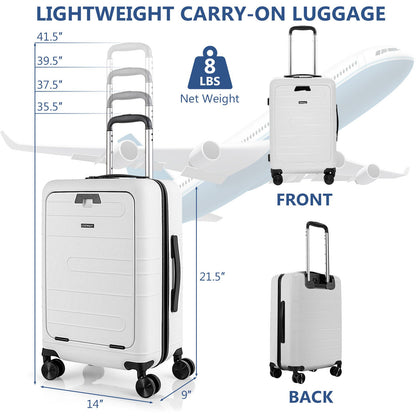 20 Inch Carry-on Luggage PC Hardside Suitcase TSA Lock with Front Pocket and USB Port