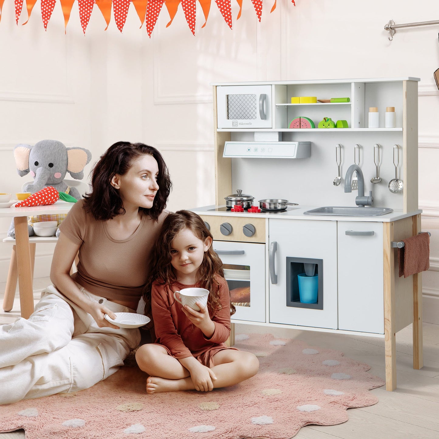 Wooden Pretend Play Kitchen Set for Toddlers